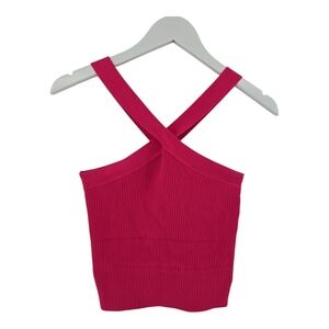 House of Harlow Women's Pink Ribbed Stretch Crop Size Medium Cross Straps